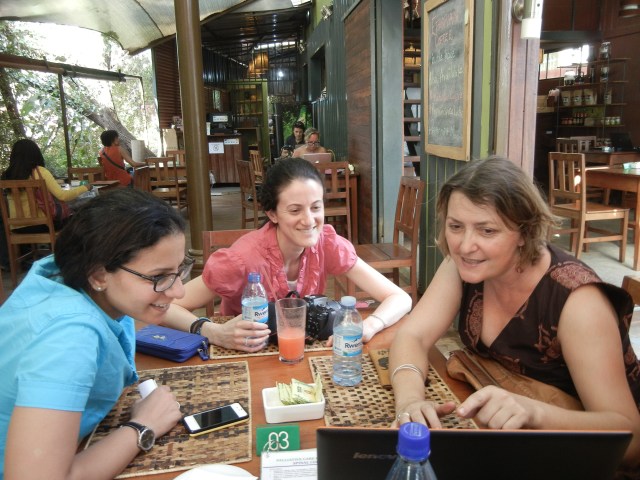 Dr. Leng, Sammi, and  Jenna are deep in discussion.