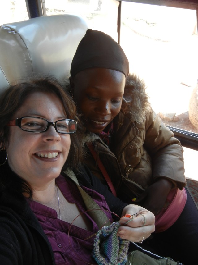 Knitting a sock on the way- my usual road trip activity!