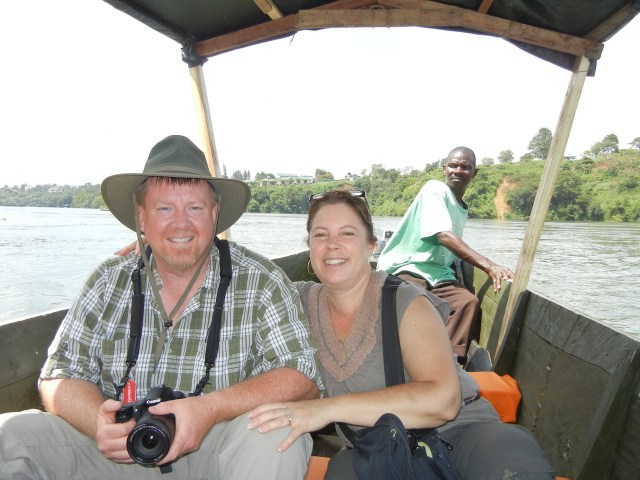 Jeff and KarenBeth on the boat ride to the Source of the Nile
