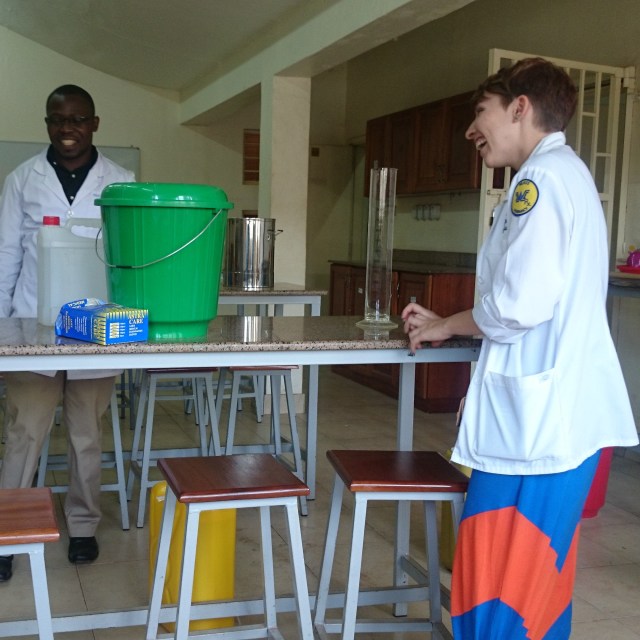 Amanda and David start the preparations to make hand sanitizer
