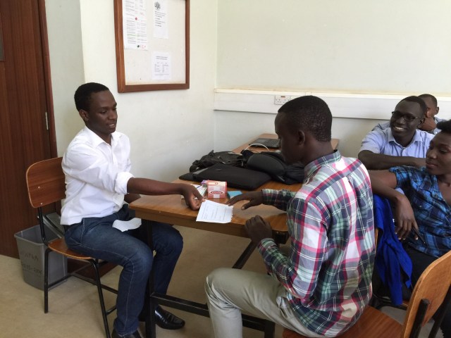 3rd year students demonstration patient counseling in front of the class.