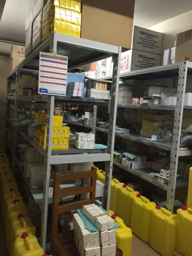 Notice how neat and orderly the "store" is. "Store" is what Ugandans call the storeroom- where they keep their stockpile of medications and supplies. The Sister who is in charge must be quite organized.